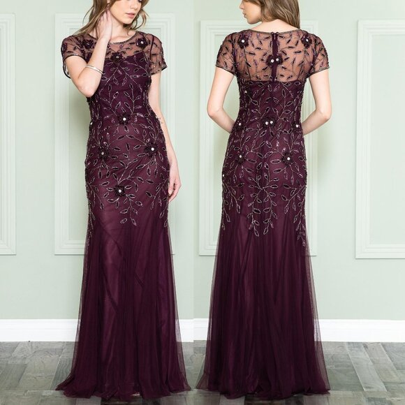 Eggplant Purple Sequin Floral Chiffon Formal Wedding Evening Dress 18